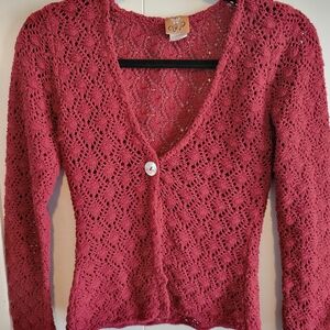 Vintage Burgundy Crochet Cardigan Top Size Small